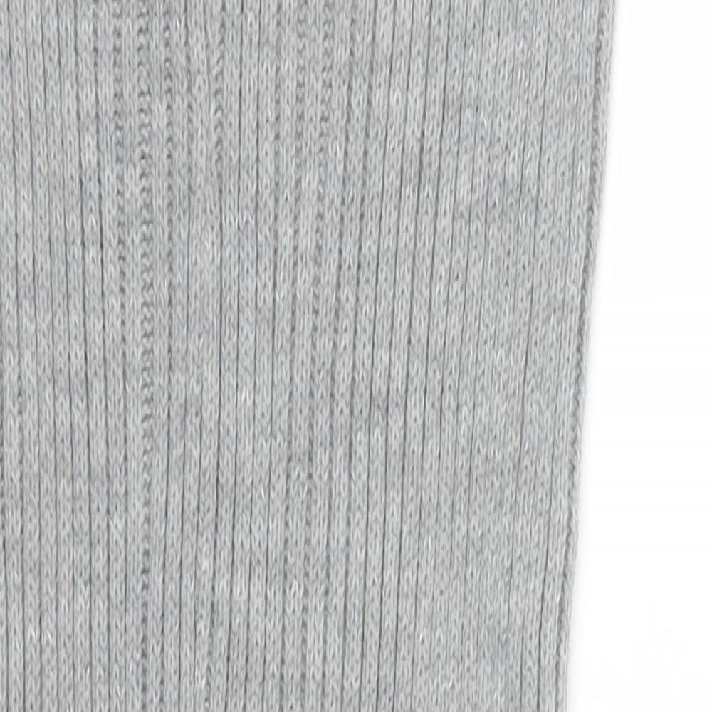 Close-up detail of Preworn women’s grey trousers, size UK 27, in, 25-inch leg