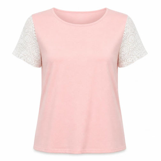 Front view of Preworn women’s pink lace basic t-shirt, size XL