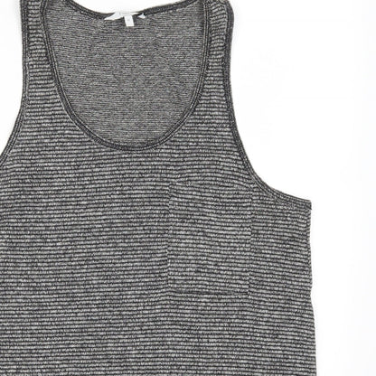 Close-up detail of Next women’s grey striped basic tank, size UK 12
