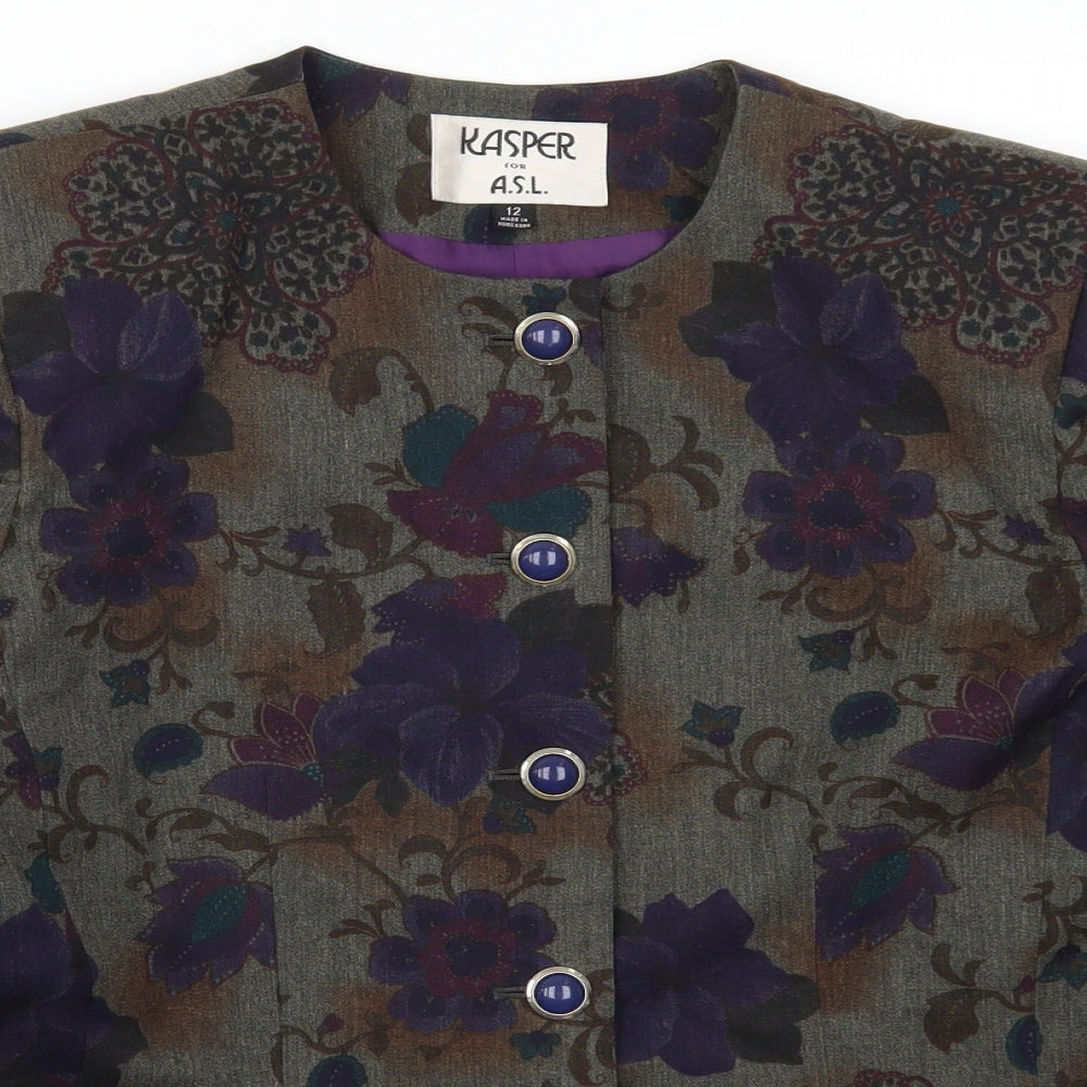 Kasper Womens Purple Floral Rayon Jacket  Size 12