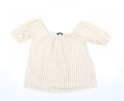 Additional front view of F&F women’s beige striped basic blouse, size UK 10