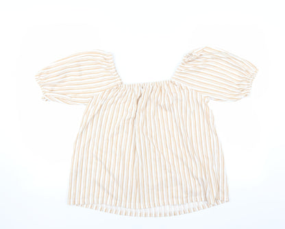 Back view of F&F women’s beige striped basic blouse, size UK 10