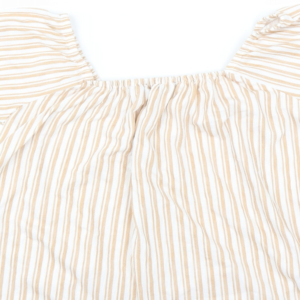 F&F Womens Beige Striped  Basic Blouse Size 10