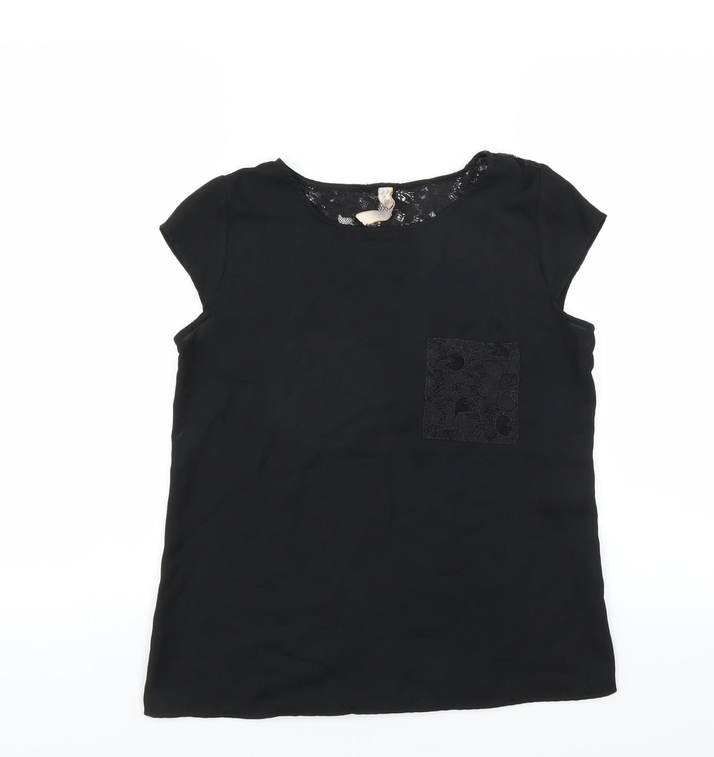 Springfield Womens Black   Basic Blouse Size 10  - sheer crochet back