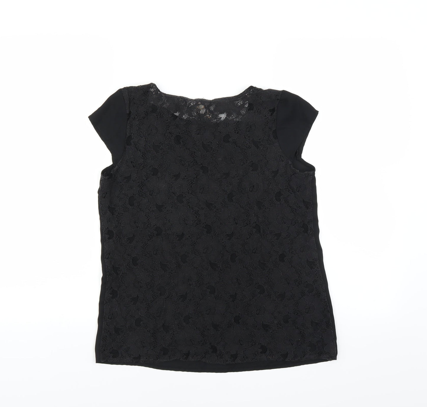 Springfield Womens Black   Basic Blouse Size 10  - sheer crochet back