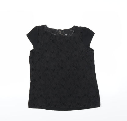 Back view of Springfield women’s black basic blouse, size UK 10, - sheer crochet back