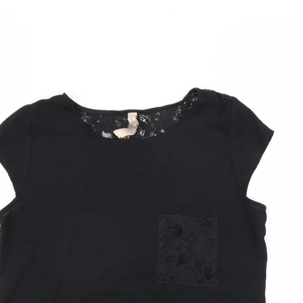 Springfield Womens Black   Basic Blouse Size 10  - sheer crochet back