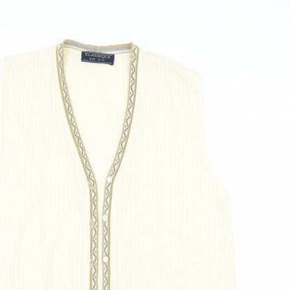 Close-up detail of Klassique women’s yellow cardigan jumper, size S