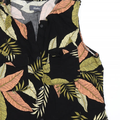Close-up detail of Studio women’s black basic button-up, size UK 12