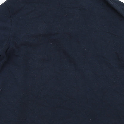 Brand and care label for Dunnes men’s blue henley sweatshirt, size M