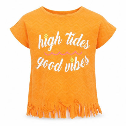 Front view of Matalan girls’ orange basic t-shirt, size 4, years