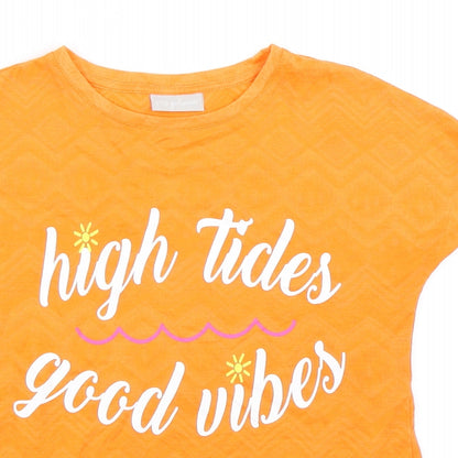Close-up detail of Matalan girls’ orange basic t-shirt, size 4, years