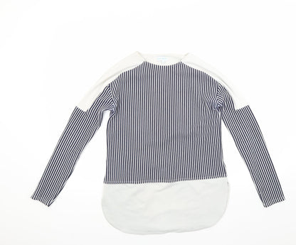Additional front view of Blue Vanilla women’s blue striped pullover sweatshirt, size UK 8