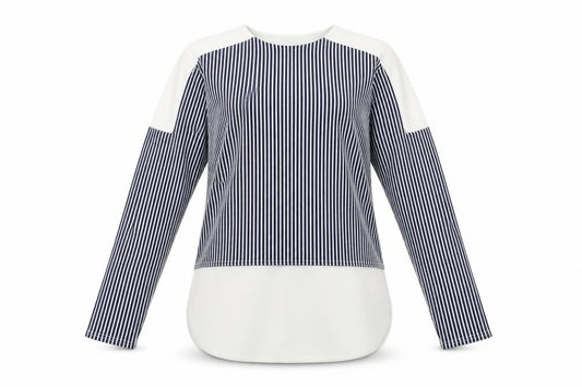 blue vanilla Womens Blue Striped  Pullover Sweatshirt Size 8