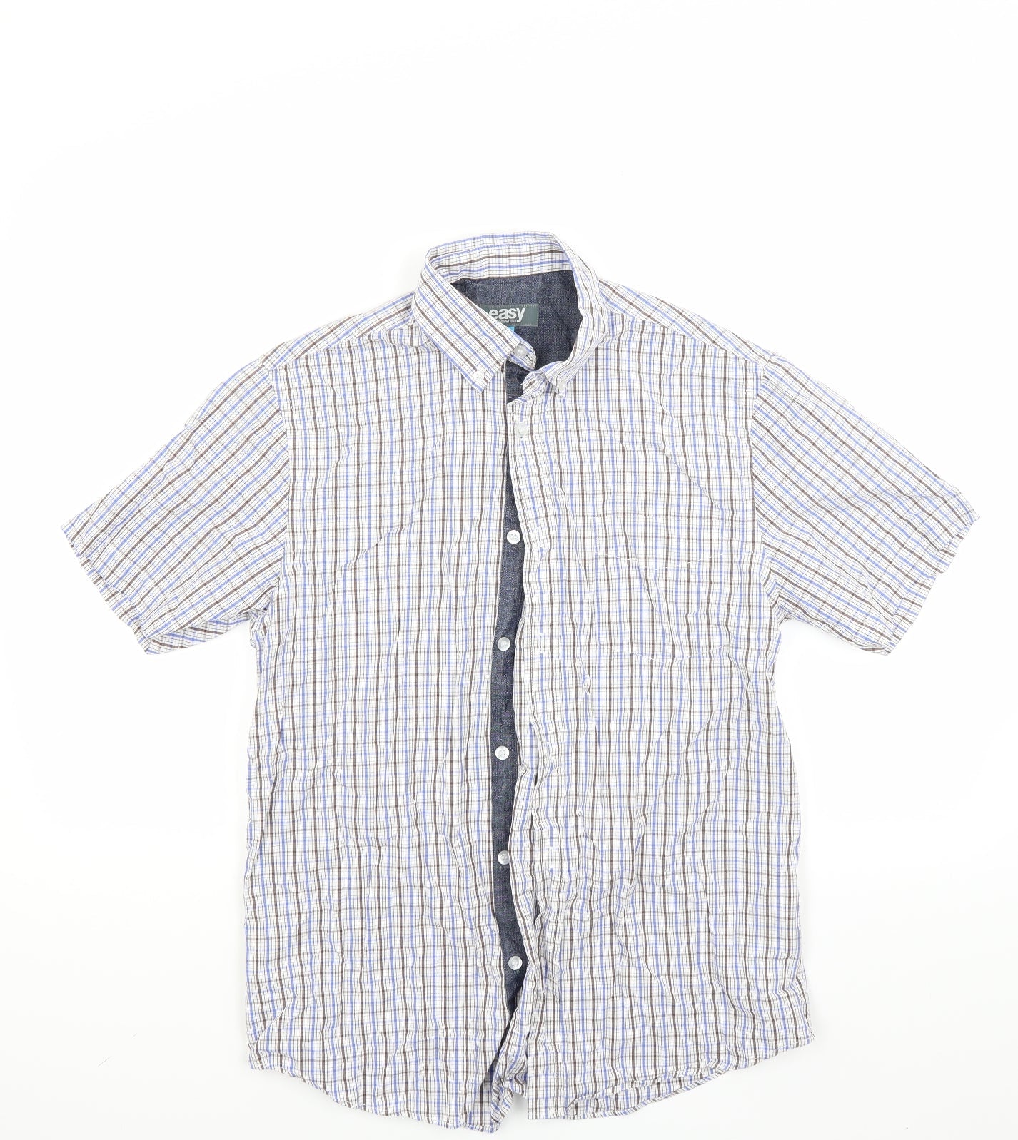 Easy Mens Blue Check   Button-Up Size S