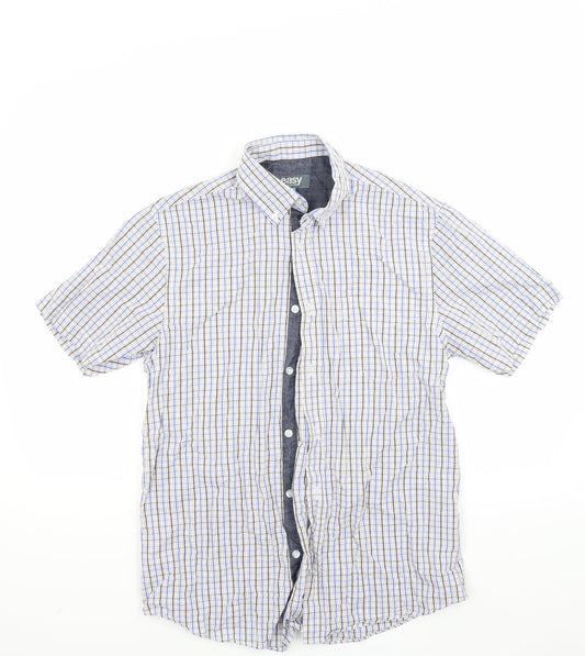 Easy Mens Blue Check   Button-Up Size S