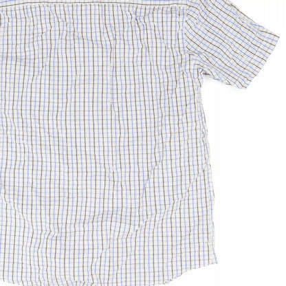 Brand and care label for Easy men’s blue check button-up, size S