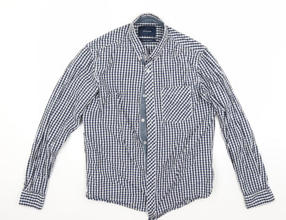 Additional front view of Diverse men’s blue check button-up, size M