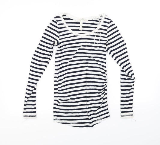 H&M Womens White Striped  Basic T-Shirt Size S