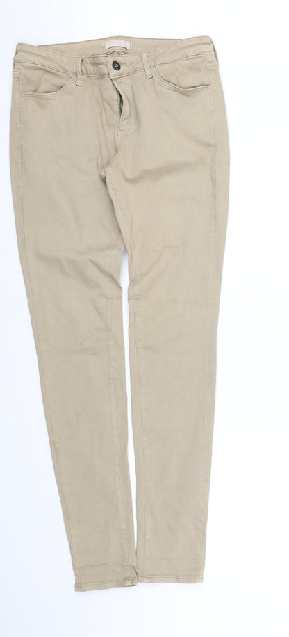 Additional front view of pre worn women’s beige trousers, size M, 34-inch leg