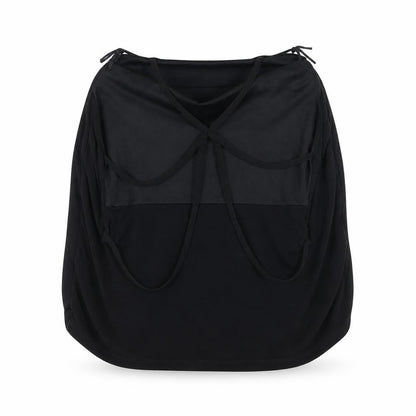 Front view of miss selfridg women’s black basic blouse, size UK 6