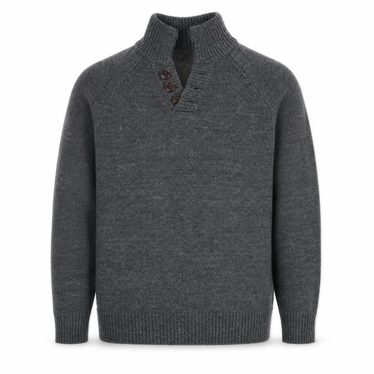 Front view of industilize men’s grey pullover sweatshirt, size L