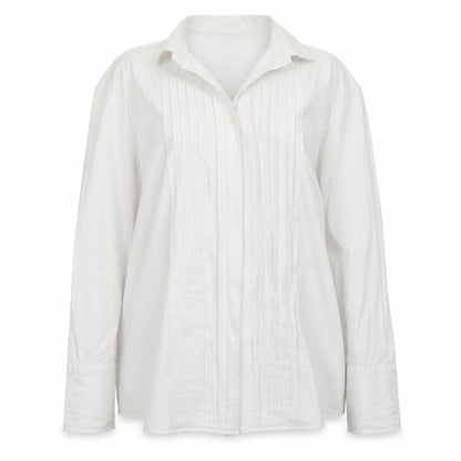 Front view of Peter England women’s white basic button-up, size XL