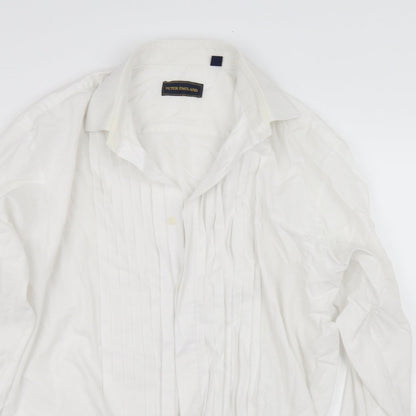 Close-up detail of Peter England women’s white basic button-up, size XL