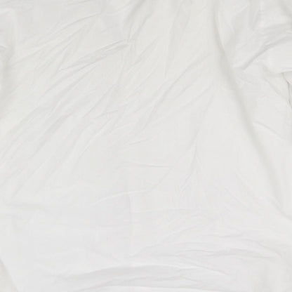 Brand and care label for Peter England women’s white basic button-up, size XL