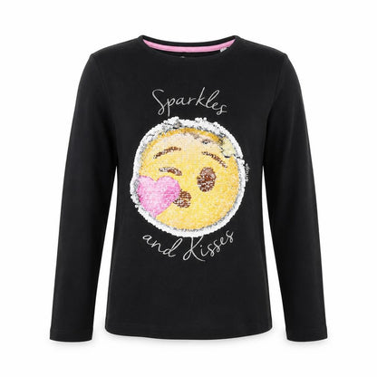 Front view of emoi girls’ black basic t-shirt, size 9-10, years