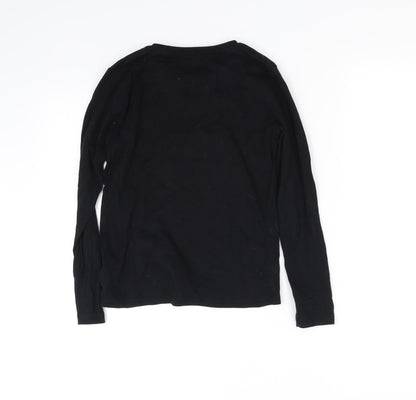 Back view of emoi girls’ black basic t-shirt, size 9-10, years