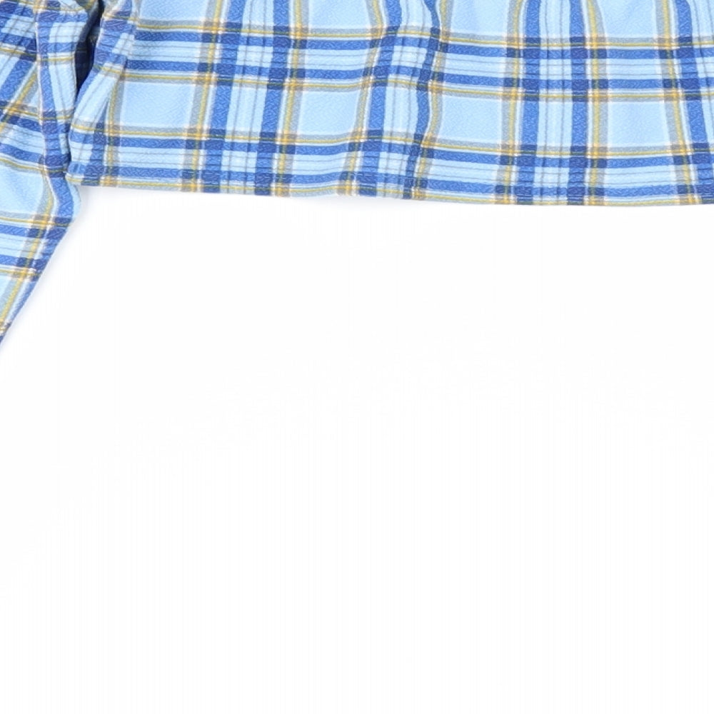 Boohoo Womens Blue Check  Cropped T-Shirt Size 10