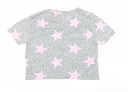Back view of PRETTYLITTLETHING women’s grey polka dot basic t-shirt, size M