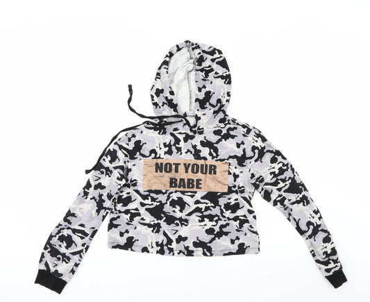 Select Womens Grey Camouflage  Pullover Hoodie Size 10  - cropped hoodie