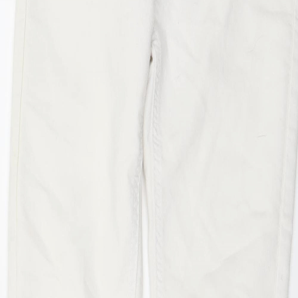 Close-up detail of Candy Couture girls’ white denim skinny jeans, size 13, years