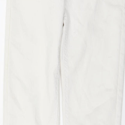 Close-up detail of Candy Couture girls’ white denim skinny jeans, size 13, years