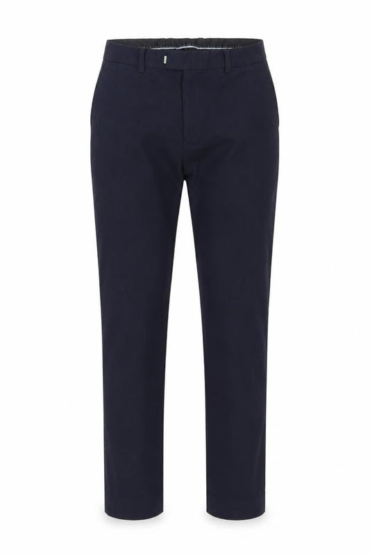 Front view of H&M men’s blue trousers, size 32, in, 31-inch leg - `