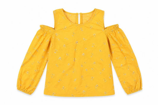 H&M Girls Yellow Floral  Tunic Blouse Size 12 Years  - cold shoudler