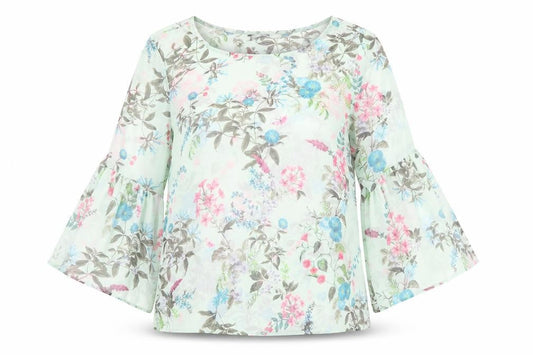 Front view of George women’s green floral tunic blouse, size UK 8