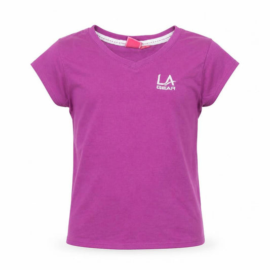 Front view of LA Gear girls’ purple basic t-shirt, size 9-10, years