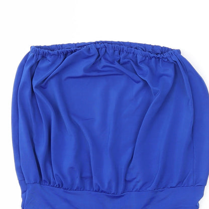 Close-up detail of Preworn women’s blue basic blouse, size M