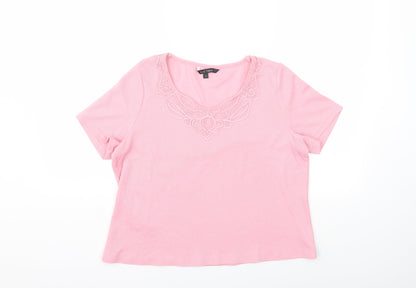 Additional front view of Preworn women’s pink basic t-shirt, size UK 14