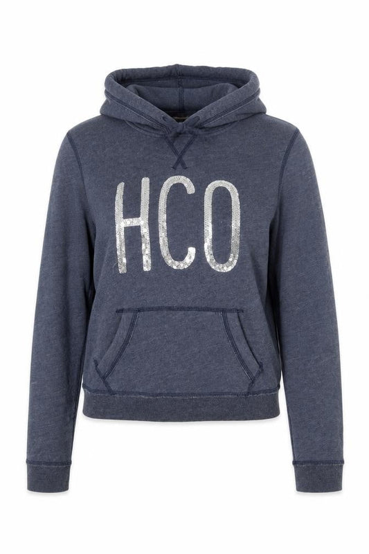 Front view of Hollister women’s black pullover hoodie, size S