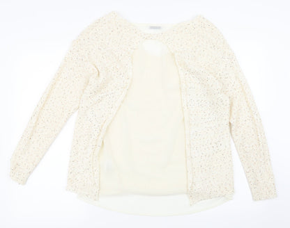 Back view of Encuentro women’s beige pullover sweatshirt, size S