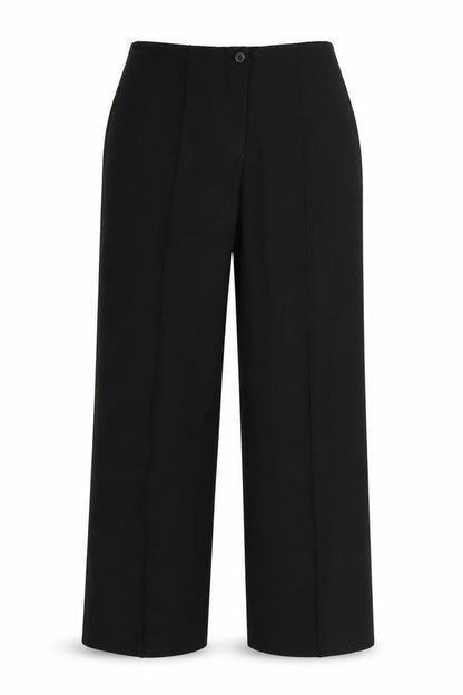 Front view of Per Una women’s black rayon trousers, size UK 12, 30-inch leg