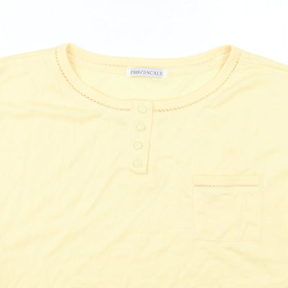 Close-up detail of Provencale women’s yellow jersey basic t-shirt, size M