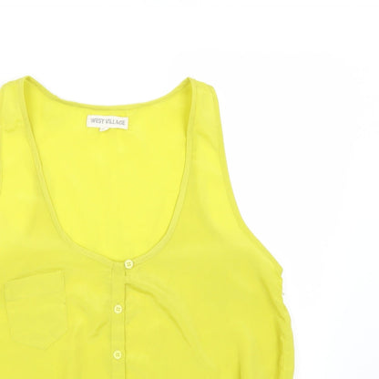Close-up detail of West village women’s yellow basic tank, size UK 12