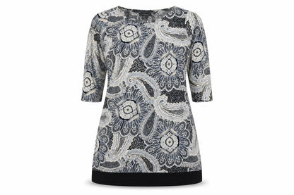 Front view of Atmosphere women’s black floral a-line, size UK 14