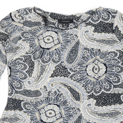 Close-up detail of Atmosphere women’s black floral a-line, size UK 14