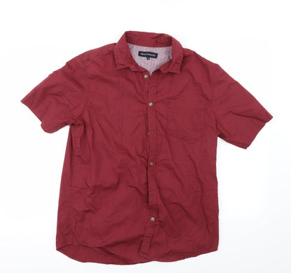 Additional front view of Industrialize men’s red button-up, size M